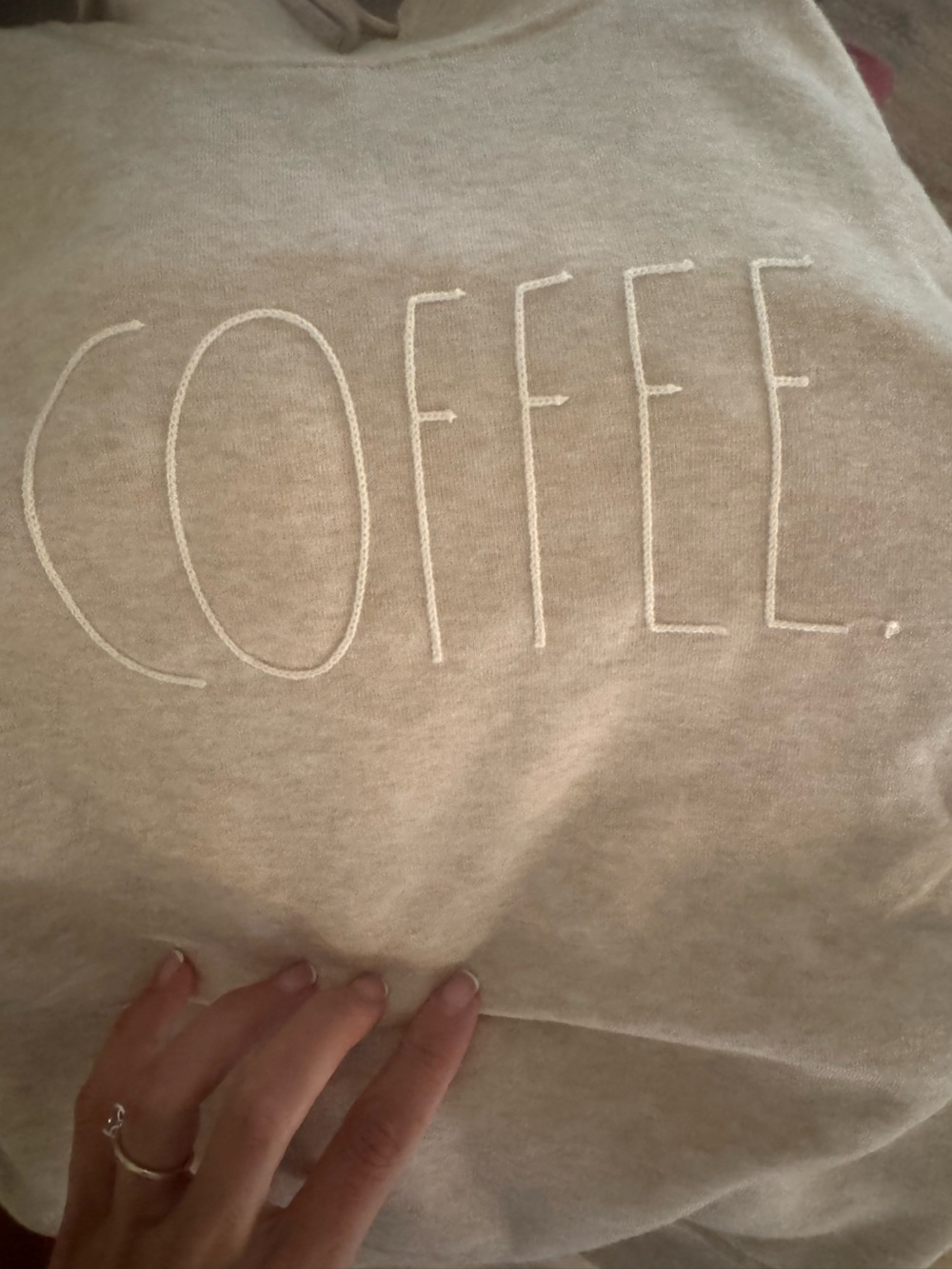Rae Dunn Coffee Embroidered Mock Neck Sweater and Joggers - Cream - size medium - Picture 8 of 8